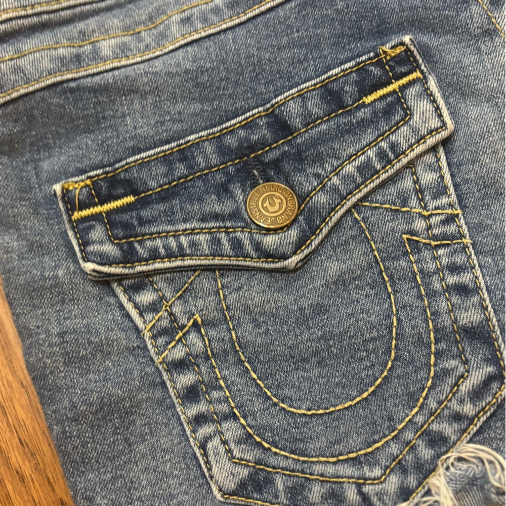 True Religion Joey Cut Off Denim Shorts Size 28 Low Rise Shorty Shorts - Picture 7 of 10